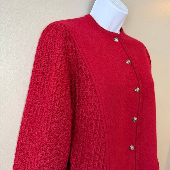 Vintage Geiger of Austria Boiled Wool Cardigan Sweater Red S/M Christmas Classic - Picture 3 of 16
